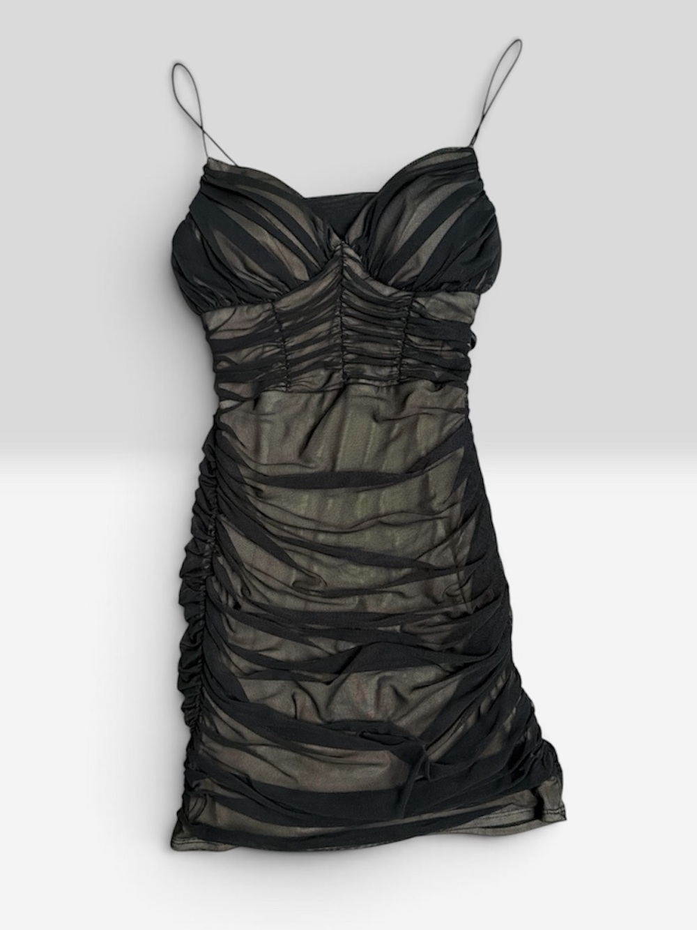B Darlin Black Ruched Sheer Mesh Slip